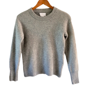 Cashmere Gray Ribbed Crewneck Sweater H Halston Long Sleeves Size M (fits S)